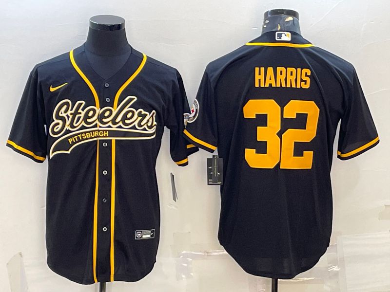 Men Pittsburgh Steelers #32 Harris Black yellow 2022 Nike Co branded NFL Jerseys